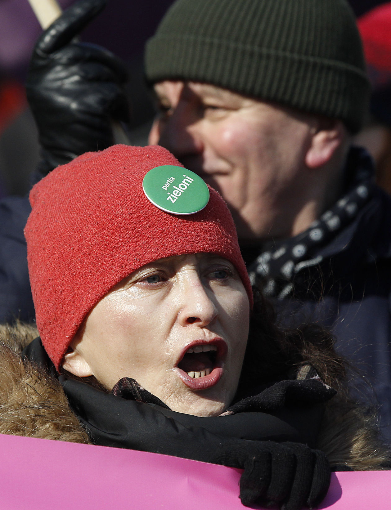Poland residents with anti-racism banners protest